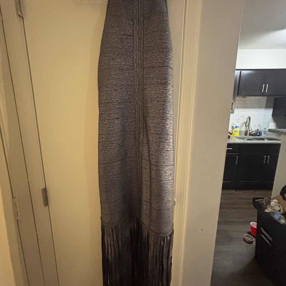 Boston Proper Metallic Silver Fringe Halter Midi Dress - Picture 10 of 12